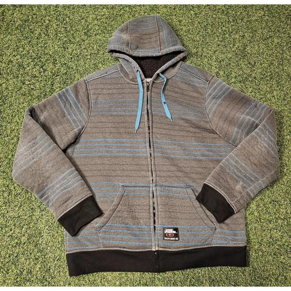 No Fear Sweatshirt Mens XL Striped Full Zip Fleece Lined Hoodie Y2K *Flaws*